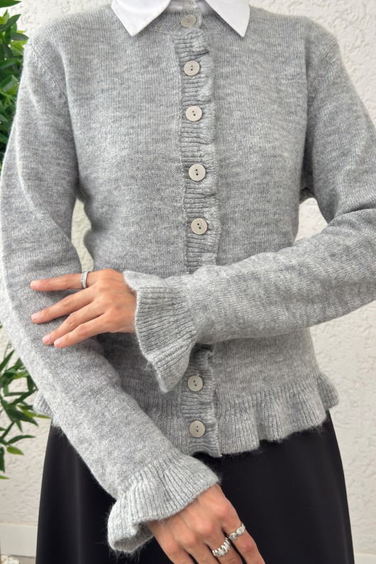 Fırfır Detaylı Triko Hırka 43478 - GRİ