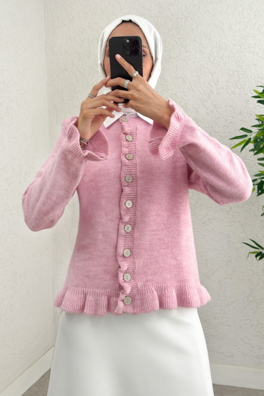 Fırfır Detaylı Triko Hırka 43478 - PEMBE