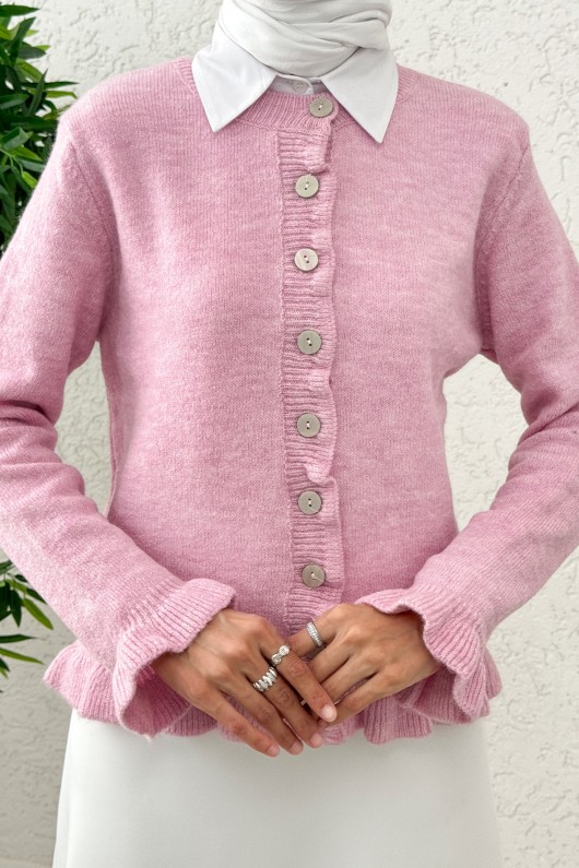 Fırfır Detaylı Triko Hırka 43478 - PEMBE