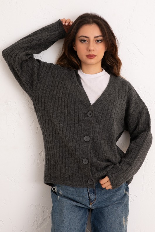 V Yaka Triko Hırka 44119 - ANTRASİT