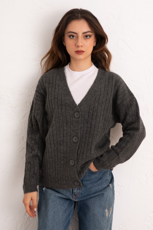 V Yaka Triko Hırka 44119 - ANTRASİT