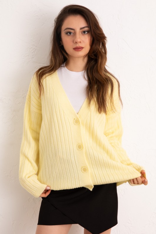 V Yaka Triko Hırka 44119 - SARI