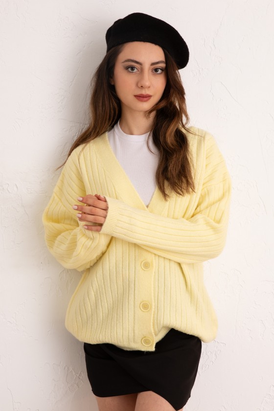 V Yaka Triko Hırka 44119 - SARI