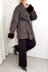 Kürk Manşet Detaylı Kaşe Kaban 4460 - KAHVERENGİ
