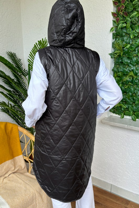 5000 Önü Fermuarlı Kapüşonlu Yelek - SİYAH