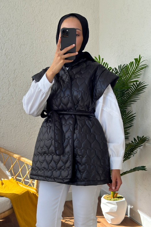 5002-1 Kalpli Kapitone Kısa Yelek - SİYAH