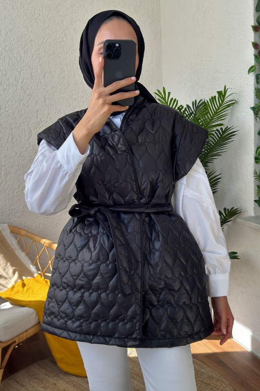 5002-1 Kalpli Kapitone Kısa Yelek - SİYAH