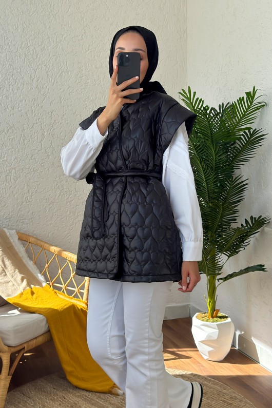 5002-1 Kalpli Kapitone Kısa Yelek - SİYAH