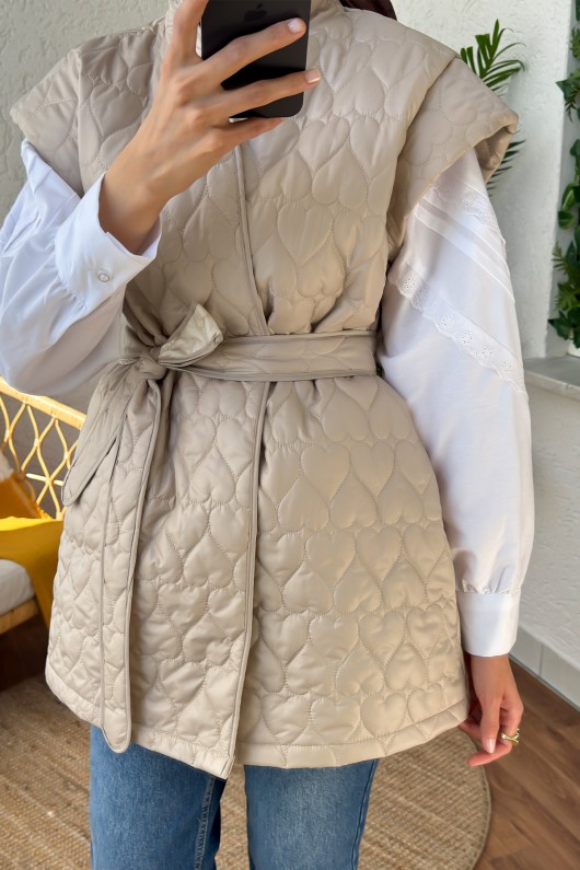 5002-1 Kalpli Kapitone Kısa Yelek - TAŞ RENGİ