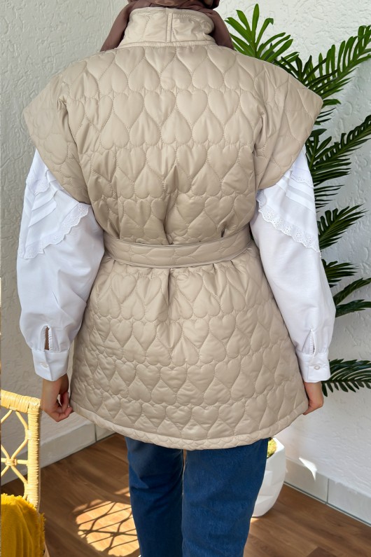 5002-1 Kalpli Kapitone Kısa Yelek - TAŞ RENGİ