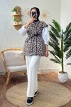 5003 Leopar Desen Kapitone Yelek - TABA