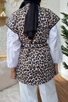 5003 Leopar Desen Kapitone Yelek - TABA