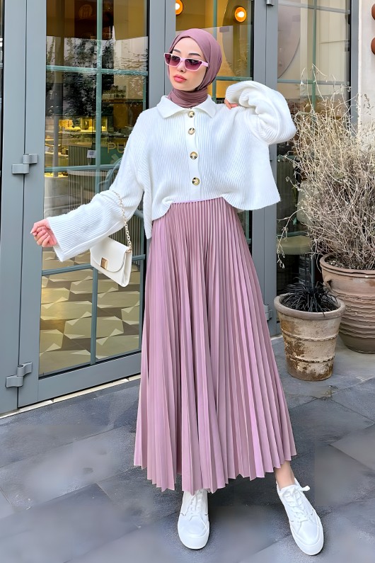 5005 Pliseli Etek - GÜL KURUSU