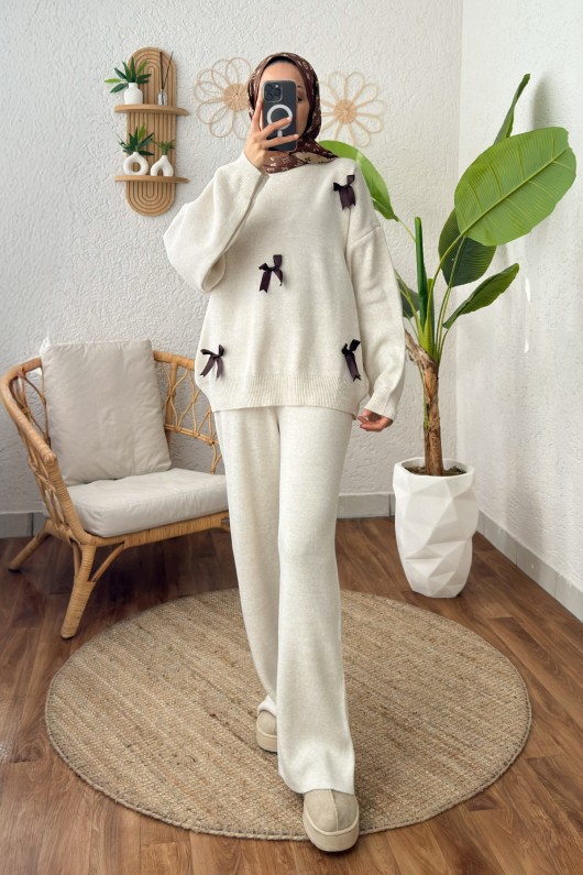 Fiyonklu Triko Takım 5045 - TAŞ RENGİ