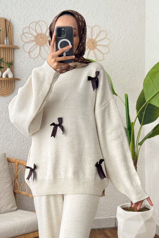 Fiyonklu Triko Takım 5045 - TAŞ RENGİ