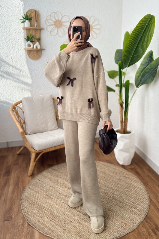 Fiyonklu Triko Takım 5045 - VİZON