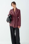 Örgü Kuşaklı Deri Ceket 51007 - BORDO