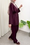 Taş Detaylı Bağcıklı Kimono Takım 51712 - BORDO