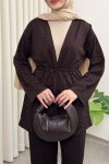 Taş Detaylı Bağcıklı Kimono Takım 51712 - KAHVERENGİ