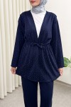 Taş Detaylı Bağcıklı Kimono Takım 51712 - LACİVERT