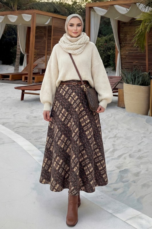 Cepli Ekose Etek 5273 - KAHVERENGİ Cepli Ekose Etek 5273 - KAHVERENGİ