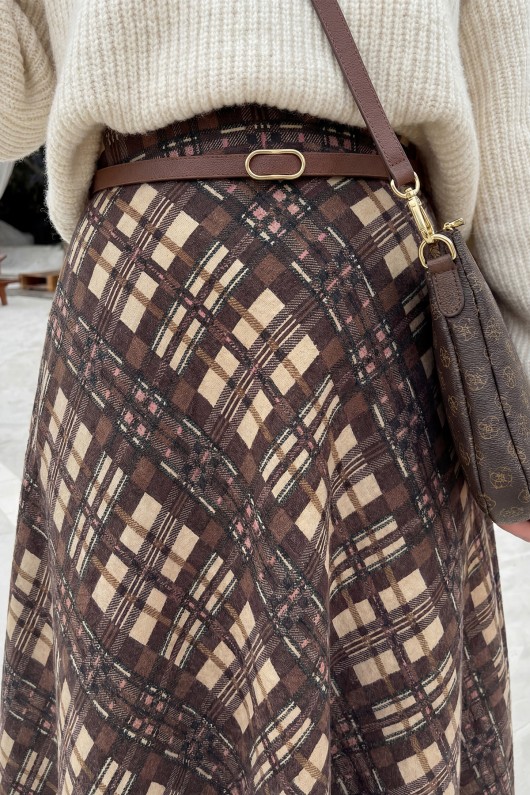 Cepli Ekose Etek 5273 - KAHVERENGİ Cepli Ekose Etek 5273 - KAHVERENGİ