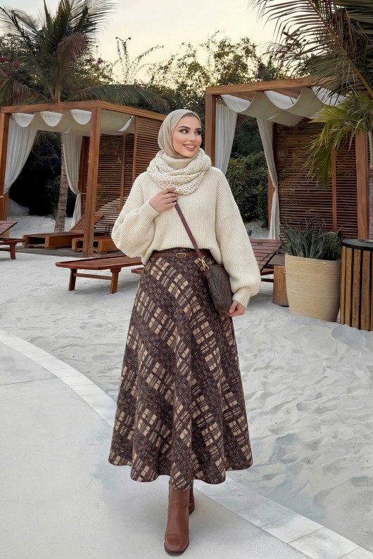 Cepli Ekose Etek 5273 - KAHVERENGİ Cepli Ekose Etek 5273 - KAHVERENGİ