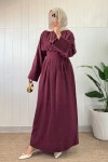 Bel Pile Detaylı Elbise 5521 - BORDO