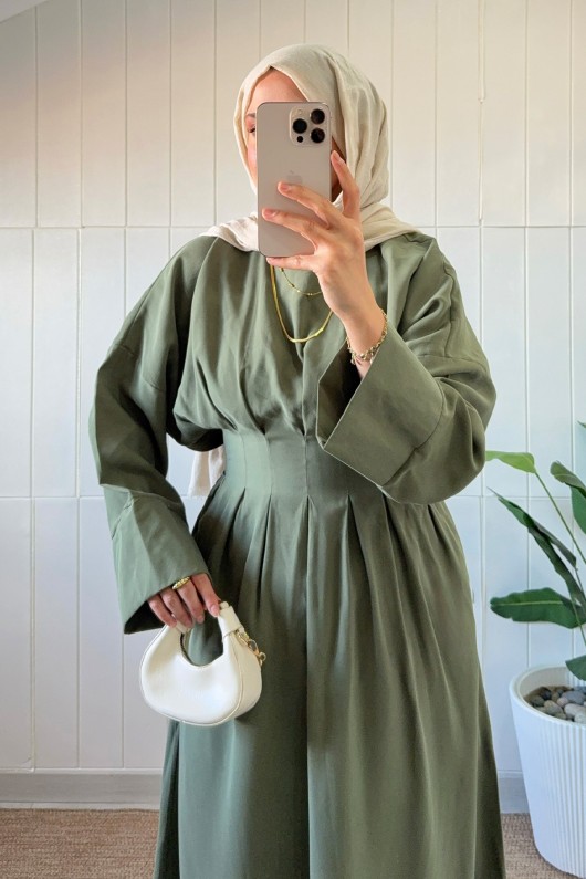 Bel Pile Detaylı Elbise 5521 - HAKİ