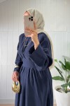 Bel Pile Detaylı Elbise 5521 - LACİVERT