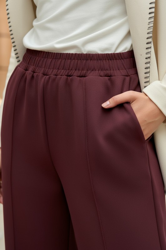 Önü Çımalı Scuba Pantolon 5526 - BORDO Önü Çımalı Scuba Pantolon 5526 - BORDO