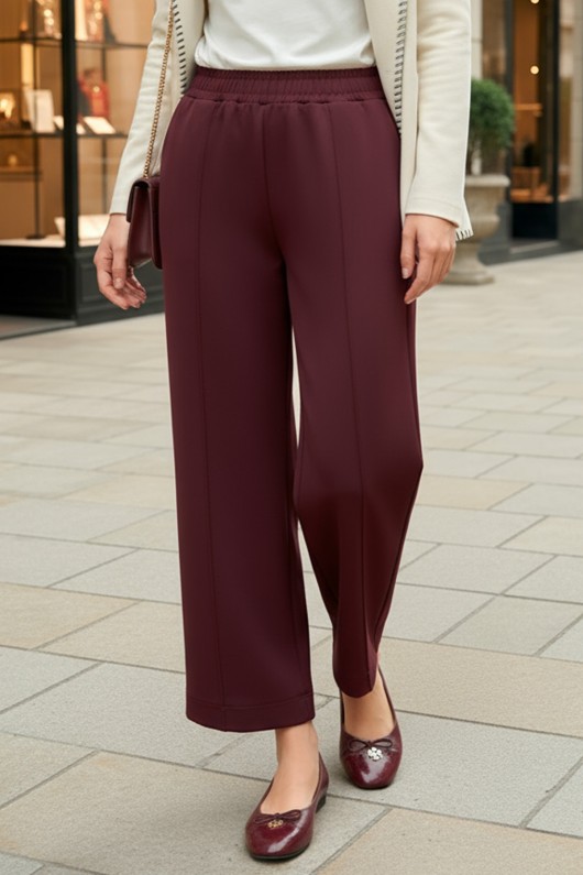 Önü Çımalı Scuba Pantolon 5526 - BORDO Önü Çımalı Scuba Pantolon 5526 - BORDO