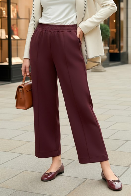 Önü Çımalı Scuba Pantolon 5526 - BORDO Önü Çımalı Scuba Pantolon 5526 - BORDO