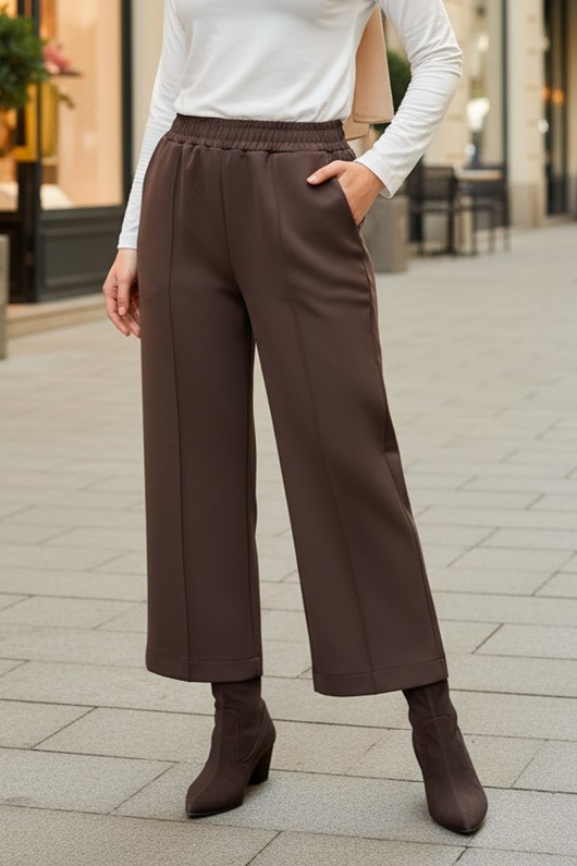 Önü Çımalı Scuba Pantolon 5526 - KAHVERENGİ