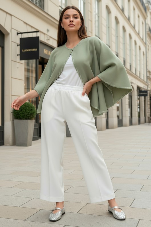 Önü Çımalı Scuba Pantolon 5526 - BEYAZ