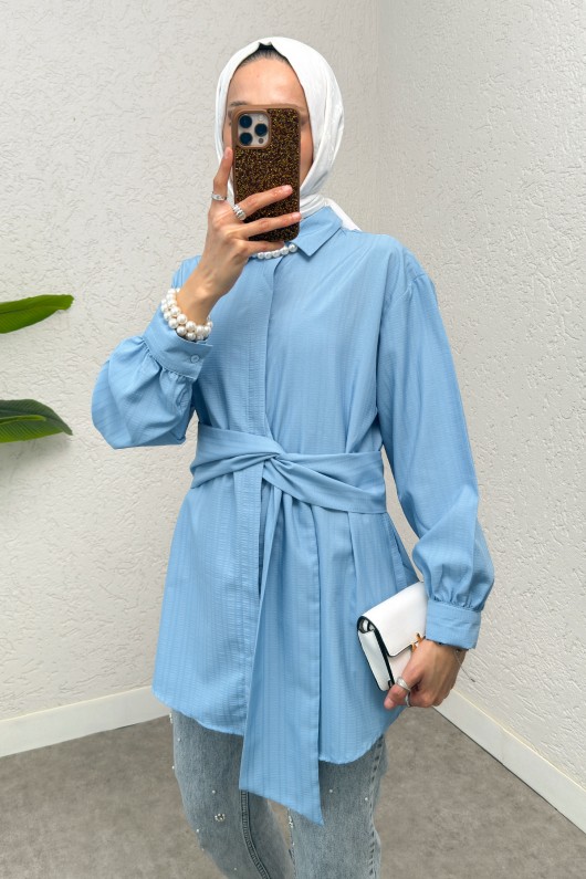 Büyük Kuşaklı Gömlek 5555 - BEBE MAVİSİ