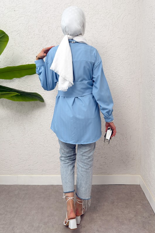 Büyük Kuşaklı Gömlek 5555 - BEBE MAVİSİ