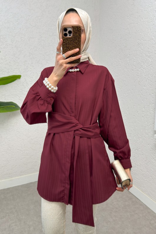 Büyük Kuşaklı Gömlek 5555 - BORDO