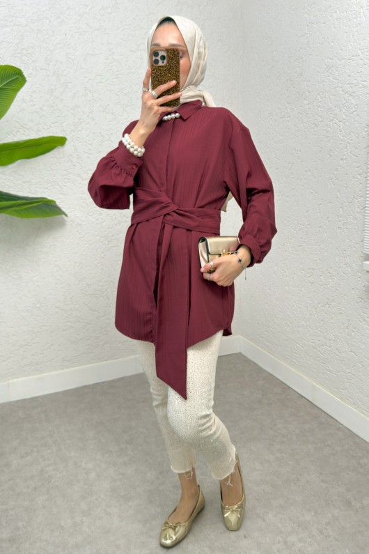 Büyük Kuşaklı Gömlek 5555 - BORDO