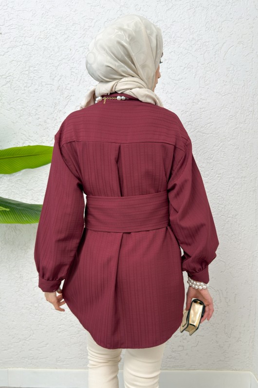 Büyük Kuşaklı Gömlek 5555 - BORDO
