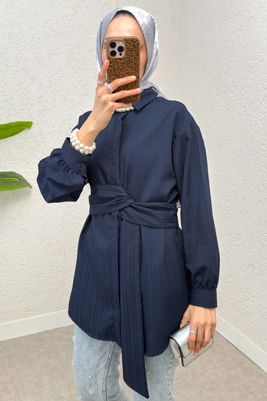 Büyük Kuşaklı Gömlek 5555 - LACİVERT