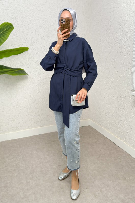 Büyük Kuşaklı Gömlek 5555 - LACİVERT