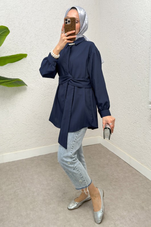 Büyük Kuşaklı Gömlek 5555 - LACİVERT