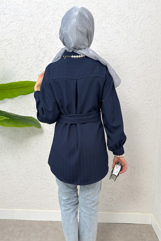 Büyük Kuşaklı Gömlek 5555 - LACİVERT