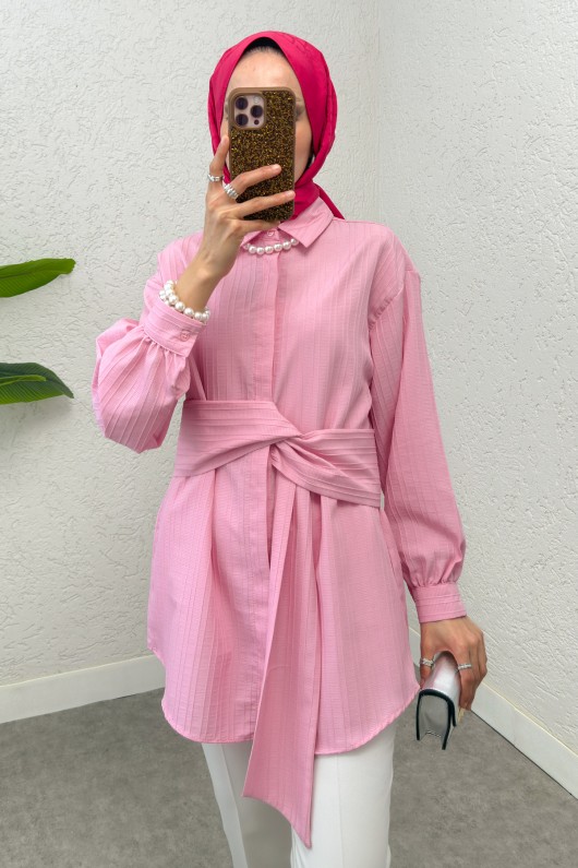 Büyük Kuşaklı Gömlek 5555 - PEMBE