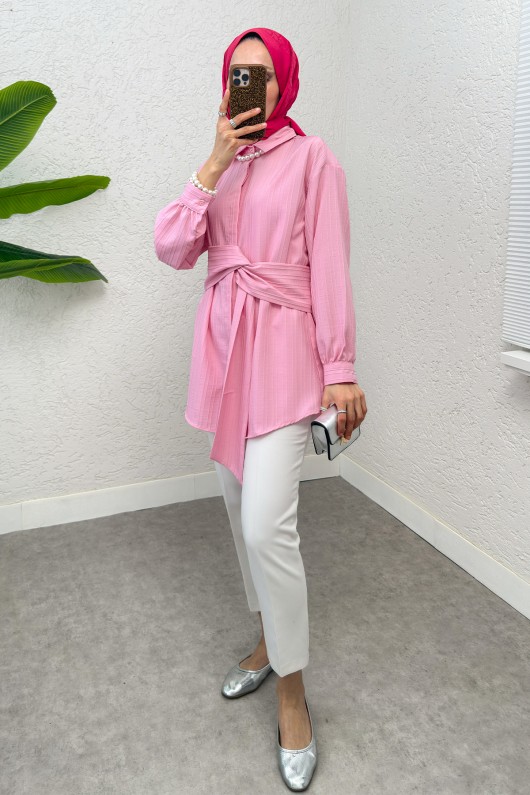 Büyük Kuşaklı Gömlek 5555 - PEMBE