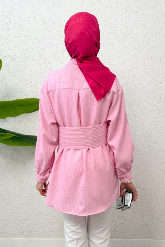 Büyük Kuşaklı Gömlek 5555 - PEMBE