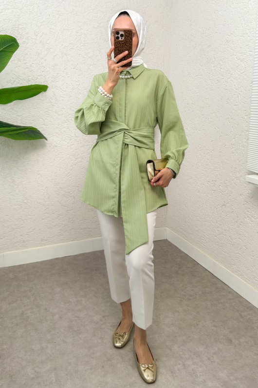 Büyük Kuşaklı Gömlek 5555 - MİNT YEŞİLİ Büyük Kuşaklı Gömlek 5555 - MİNT YEŞİLİ