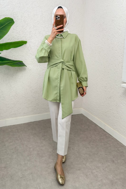 Büyük Kuşaklı Gömlek 5555 - MİNT YEŞİLİ Büyük Kuşaklı Gömlek 5555 - MİNT YEŞİLİ