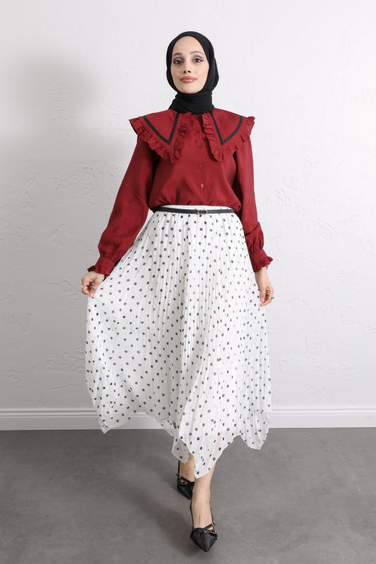 Puantiyeli Şifon Etek 580056 - BEYAZ